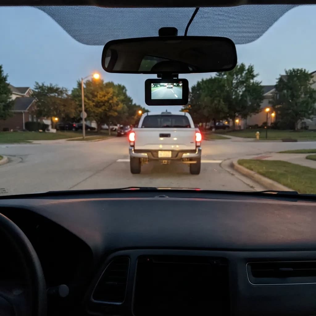 The Halden Duo 4K behind the mirror on an evening drive