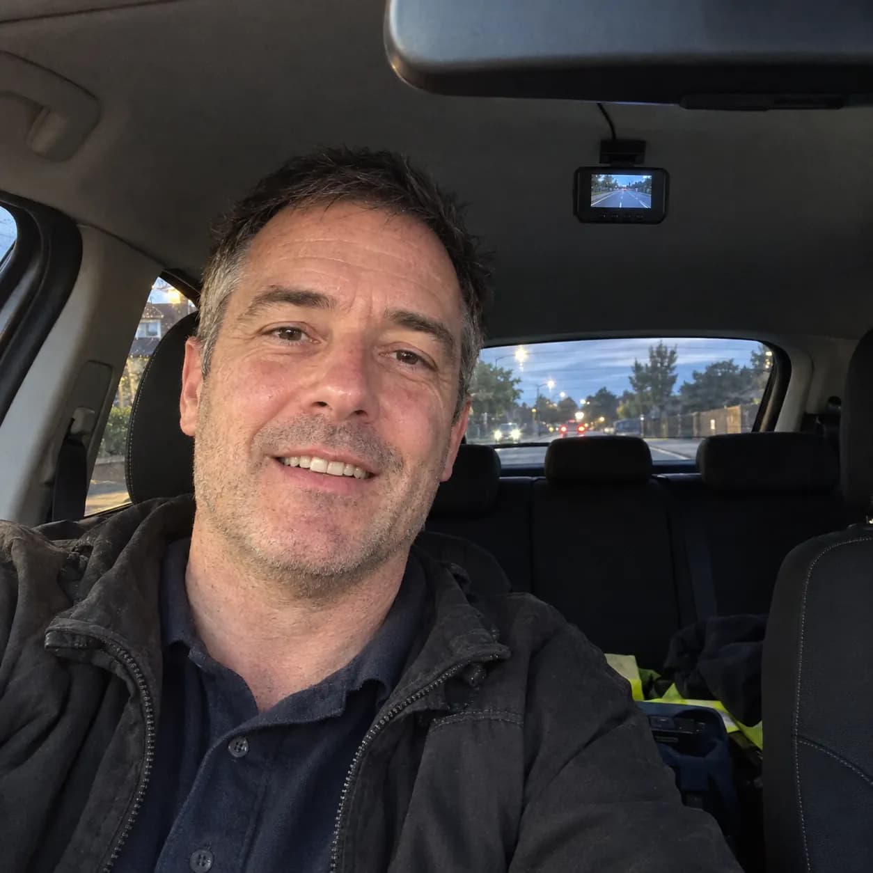 Chris in his car